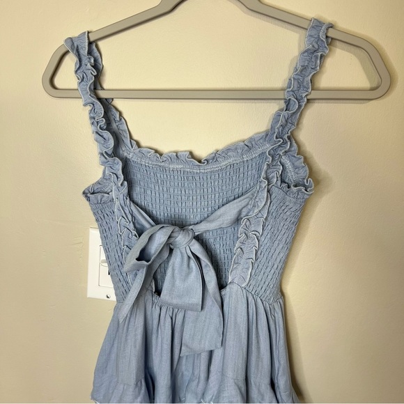 Lulus Super Sweet Light Blue Smocked Ruffled Tie-Back Mini Dress size small - Picture 12 of 12